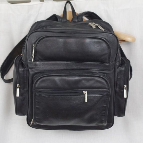 Brookstone Unisex Black Leather Backpack main image 5